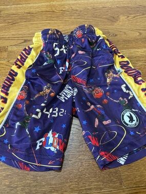 Kids Purple and Yellow Basketball Print Athletic Shorts
